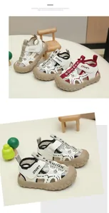 Close-up of children's breathable closed-toe sports sandals with durable rubber soles