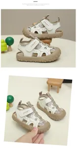 Detailed close-up of kids tire sport sandals with breathable mesh and protective closed toe