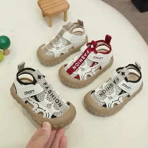 Kids Summer Mesh Sport Sandals Soft Sole Breathable Anti Collision Toe Beach Shoes For Boys Girls Casual Hook Loop Footwear