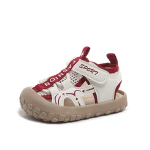 Kids breathable mesh sandals with protective toe cap and velcro strap for summer sports