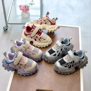 Kids breathable sneakers with non-slip chunky soles and hook-and-loop closure in various colors