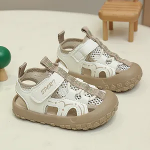 Kids trendy tire sole sports sandals with breathable mesh and closed toe protection