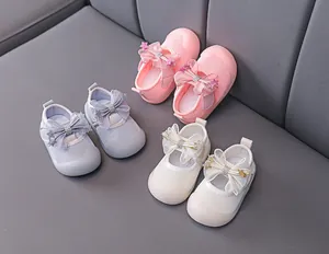 Detail of infant princess shoes featuring breathable mesh and decorative mesh bows