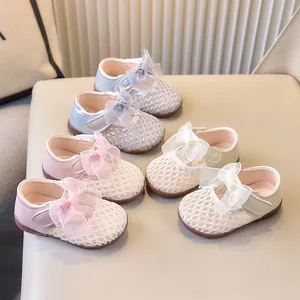 Chaussures Mary Jane en maille respirante pour fillettes avec un joli nœud en organza