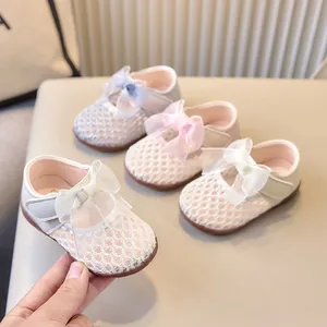 Chaussures de Marche Bébé Fille Princesse Respirant Maille Nœud Papillon Mary Jane Ballerines Semelle Souple Antidérapant Premiers Pas