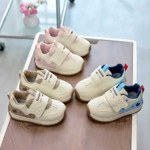Cartoon leather toddler shoes with non-slip soles and velcro straps for baby boys and girls