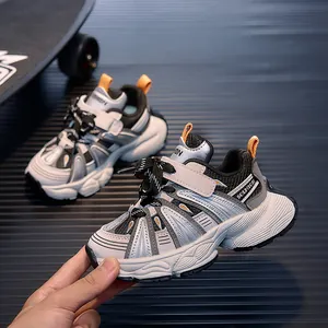 Detail of kids breathable sneakers with non-slip thick soles and velcro closure