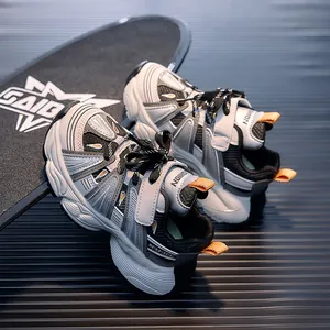 Detail of kids breathable mesh sneakers with chunky anti-slip sole and velcro strap