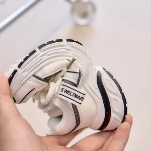 Close-up of flexible soft sole design on breathable kids sports shoes for toddlers