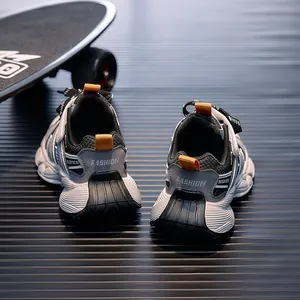 Detail of kids breathable sneakers with thick non-slip soles and fashion heel pull tab