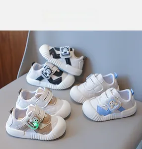 Three colors of cartoon baby sneakers with soft soles and anti-collision rubber toes