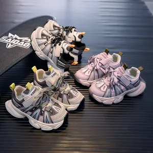 Kids breathable retro sneakers with thick soles and velcro straps in multiple colors