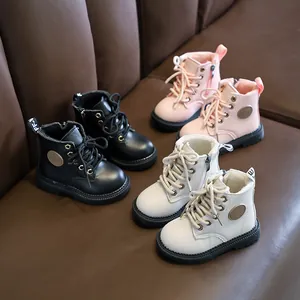 British Style Kids Martin Boots Microfiber Leather Toddler Short Boots With Warm Faux Fur Lining Anti Slip Side Zipper Shoes For Boys Girls