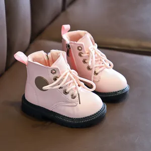 Pink girls winter boots with warm lining and non-slip rubber soles for toddlers
