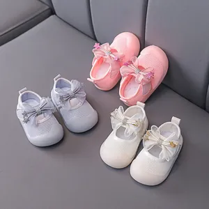 Baby Girls First Walkers Mesh Breathable Soft Sole Shoes With Bow Rhinestone Sequin Star Princess Toddler Mary Jane Shoes
