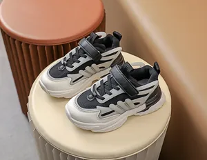 Detail view of children's breathable mesh sneakers with hook-and-loop strap and thick sole