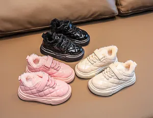 Detail of warm winter toddler shoes with plush lining and anti-slip rubber soles