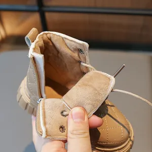 Quilted children's martin boots with warm fur lining and non-slip rubber soles