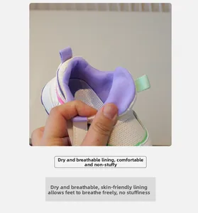 Detail of the breathable dry lining and soft padded interior of children sneakers