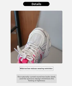 Dettaglio delle sneakers per bambini in mesh traspirante con punta rotonda e lacci