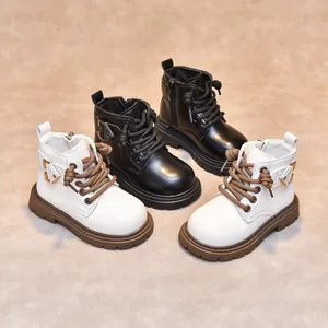 Kids British Style Martin Boots Microfiber Leather Short Boots With Side Zipper Non-slip Thick Sole Autumn Winter Boys Girls Fashion Boots