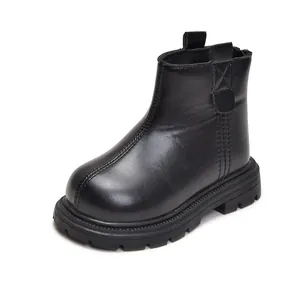 British style black children's Martin boots with thick anti-slip soles and matte leather