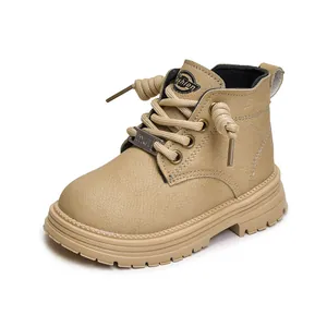 Bottes de style britannique kaki pour enfants avec semelles en caoutchouc épaisses