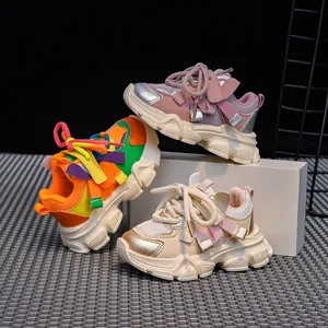 Kids chunky sneakers in three colors with thick rubber soles and velcro straps