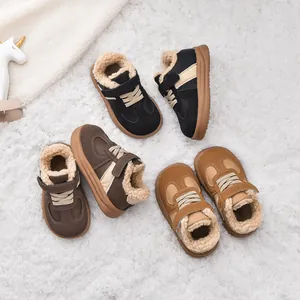 Warm winter fleece-lined sneakers for kids with waterproof suede and non-slip rubber soles
