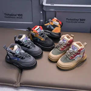 Outdoor winter snow boots for boys featuring warm fleece lining and non-slip thick soles