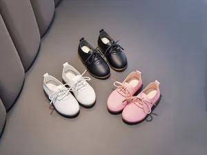 Three colors of children's faux leather shoes with lace-up design and anti-slip rubber soles