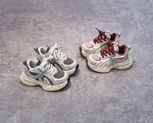 Top view of chunky kids sneakers featuring breathable mesh and thick anti-slip soles