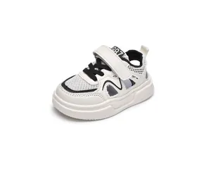 Detail of toddler sandal with breathable mesh, protective toe cap and Velcro closure
