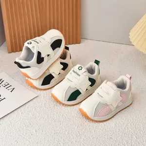 Breathable mesh kids sneakers with star detail and velcro straps in various colors