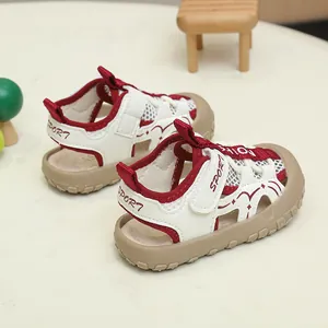 Detail view of children's sport sandals with breathable mesh and protective toe cap design