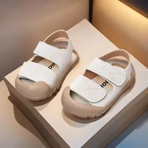 Toddler Baby Anti Collision Closed Toe Sandals Synthetic Leather Soft Sole Hook And Loop Strap Summer Casual First Walker Shoes