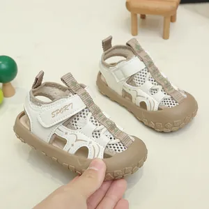 Detail of kids sporty sandals with breathable mesh and protective rubber toe cap
