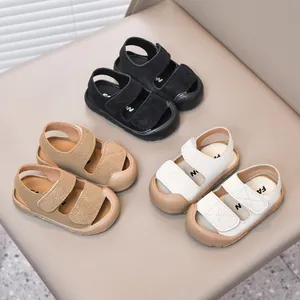 Minimalist toddler anti-collision sandals with soft rubber soles and velcro straps