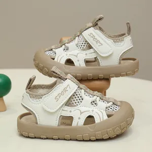 Close-up of kids closed-toe sandals with breathable mesh fabric and sport velcro strap