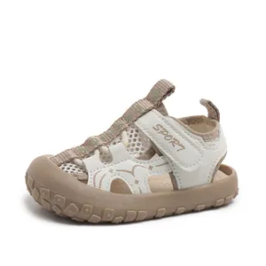Detail view of toddler sports sandals with breathable mesh and anti-collision toe cap