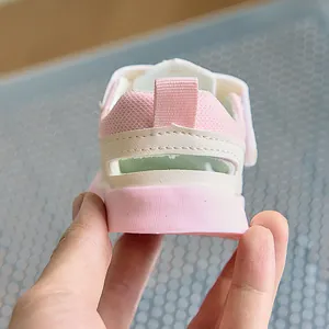 Detail of pink baby summer sandal featuring breathable mesh and anti-slip rubber sole