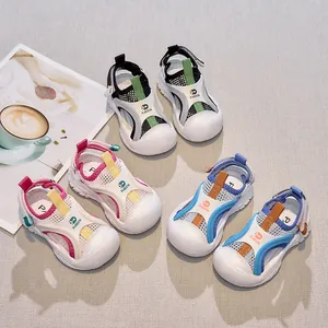 Kids Summer Sport Sandals Breathable Mesh PU Leather Anti-Collision Toe Outdoor Beach Shoes For Boys Girls Velcro Closure
