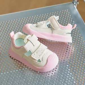 Toddler girls pink breathable closed-toe sandals with non-slip soft rubber soles