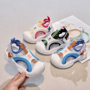 Kids breathable mesh closed toe summer sandals with protective anti-collision rubber soles