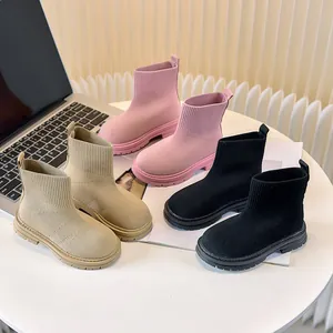 Stivali Martin per Bambini Stivali a Calzino in Maglia Suola Spessa Antiscivolo Traspiranti Senza Lacci per Bambini