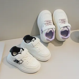 Scarpe Bambini Bianco Casual Sneakers Decorazione Orso Cartone Animato Chiusura Velcro Suola Morbida Pelle PU Sportive Antiscivolo