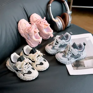 Kids Breathable Mesh Sneakers With Velcro Closure Anti Slip Chunky Sole Running Shoes Boys Girls Casual Sporty Footwear