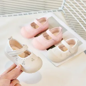 Kleinkind Baby Mädchen Mary Jane Lauflernschuhe Prinzessin Weiche Sohle Rutschfest Kirsch Stickerei Klettverschluss Schuhe