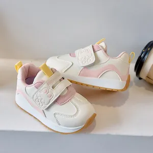 Detail of toddler sneaker with cute 3D bunny ornament and Velcro closure for easy wear