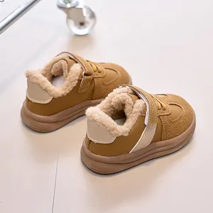 Close-up of winter children's shoes with warm fleece lining and hook-and-loop strap